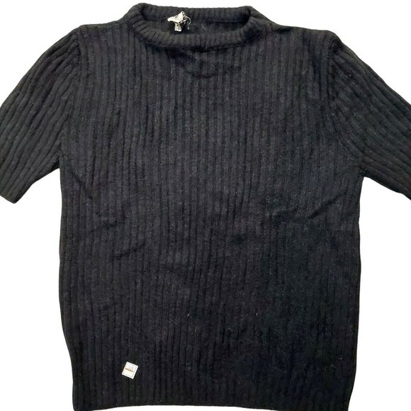 Vintage 1940s-1950s Short Sleeve Knit Black Ribbed Crewneck Sweater Top Sz Small - Picture 3 of 5